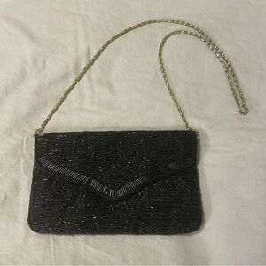 LA REGALE Vintage Beaded Envelope Clutch Gold Chain Evening Party Bag Purse